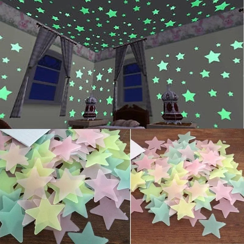Glow In Dark Stars - 100pcs 어둠 속에서 빛나는 형광 별